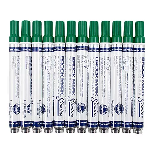 12 Pc Set Green Brockmark Slimline Industrial Paint Markers Opaque Gloss Pen Metal Wood Plastic Glass for Auto Construction Arts Home