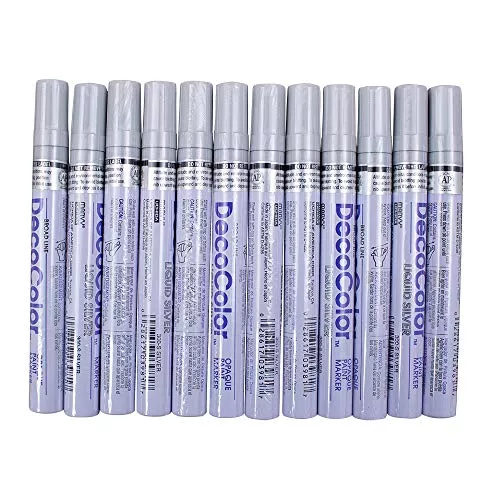 12 Pc Set White Decocolor Paint Marker Pens Broad Line Point Oil Based Glossy Opaque on Metal Stone Glass Wood for Industrial Art Auto Trade