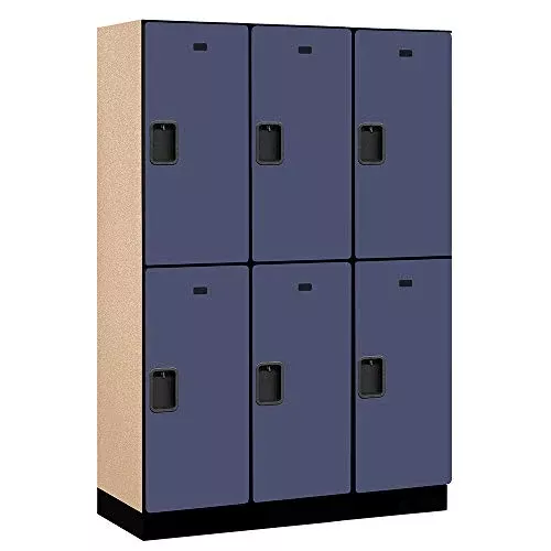 18" Wide Double Tier Designer Wood Locker - 3 Wide - 6 Feet High - 18 Inches Deep - Blue