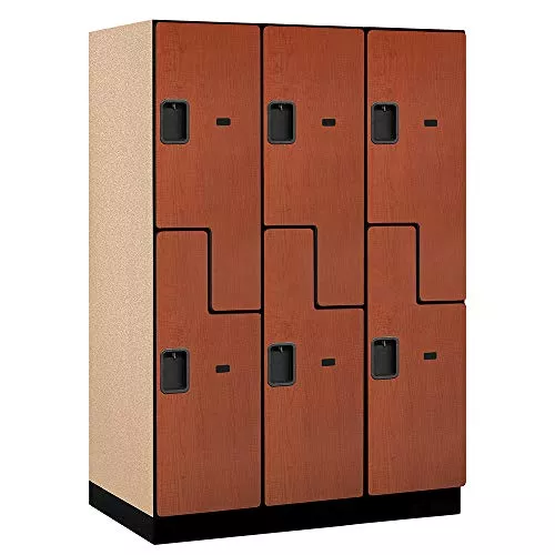 18" Wide Double Tier 'S' Style Designer Wood Locker - 3 Wide - 6 Feet High - 24 Inches Deep - Cherry