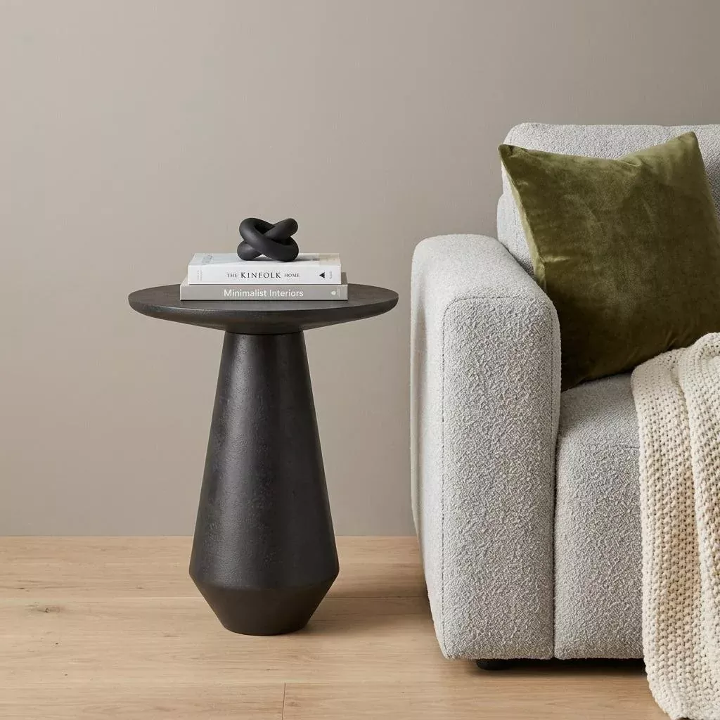 19" Powder Coated Graphite Distressed Aluminum Round Pedestal End Table