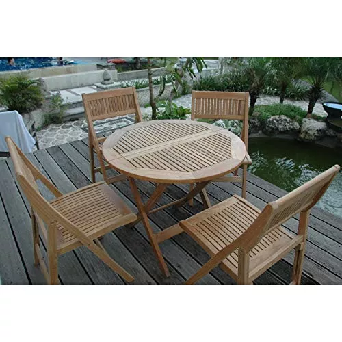 Anderson Teak Windsor Round Bistro Set - Folding Table & Chairs 5-Piece