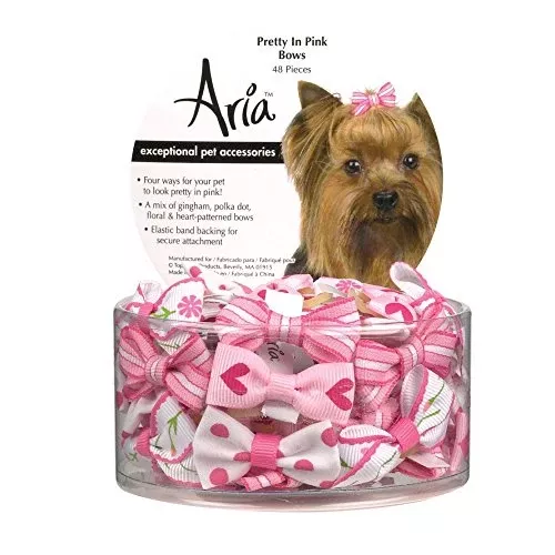 Aria Pretty In Pink Bows for Dogs, 48-Piece Canisters