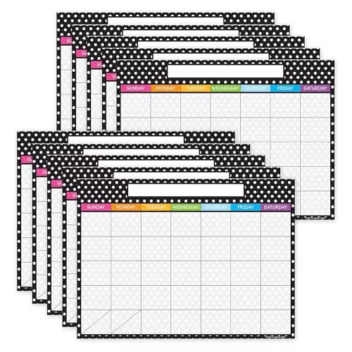 Ashley Productions Smart Poly PosterMat Pals Space Savers, 13" x 9-1/2", BW Dots Calendar, Pack of 10