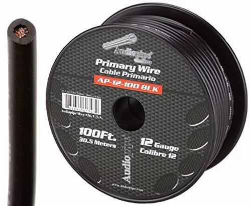 Audiopipe 12 Gauge Primary Wire (Black, 100ft)