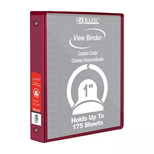 BAZIC 4120 1" Burgundy 3-Ring View Binder w/ 2-Pockets