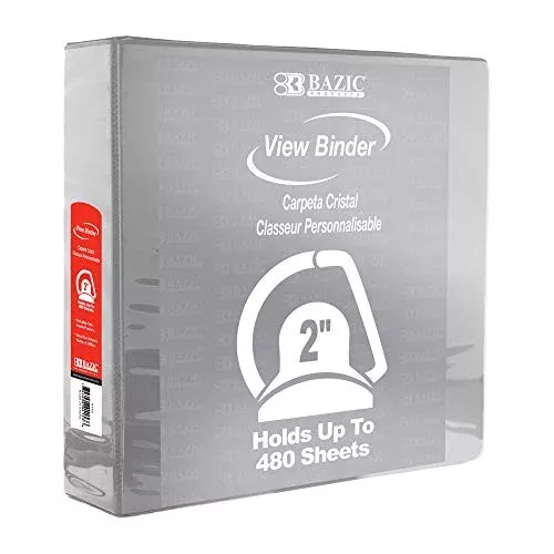BAZIC 4151 2" Grey Slant-D Ring View Binder w/ 2 Pockets