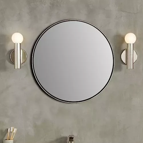 Bellaterra Home 8831-24SL Round Metal Frame Mirror in Brushed Silver