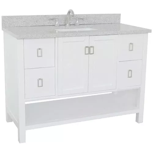 Bellaterra Home Monterey 49" Rectangle Sink Solid Wood Vanity in White/Gray Granite Stone
