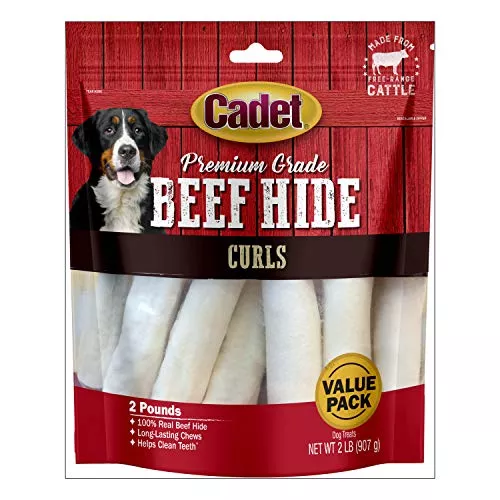 Cadet Premium Grade Beef Hide, Long-Lasting Rawhide Rolls, Single-Ingredient Dog Chews for Medium Breeds, 2 Pound