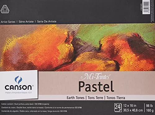 Canson Artist Series Mi-Teintes Pastel Paper, Earth Tones, Foldover Pad, 12x16 inches, 24 Sheets (98lb/160g) - Artist Paper for Adults and Students