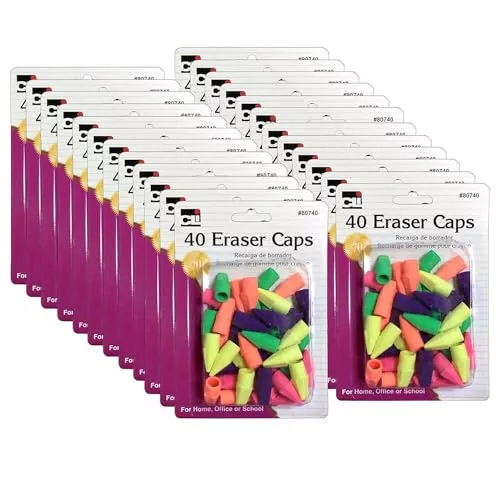 Charles Leonard Pencil Eraser Caps, Assorted Colors, 40 Per Pack, 24 Packs
