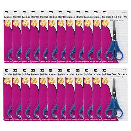 CLI Charles Leonard 5" Student Stainless Steel Scissors, Blunt Tip, Assorted Colors, Pack of 24 (CHL80530-24)