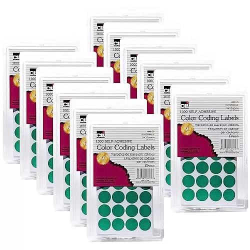 CLI Charles Leonard Color Coding Labels, 3/4-inch, Green, 1000 Per Pack, 12 Packs (CHL45125-12)