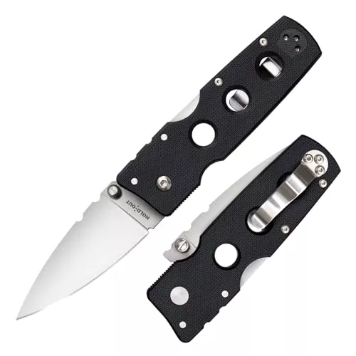 Cold Steel Hold Out 3" S35VN Plain Blade 4" G-10 Handle Everyday Carry Pocket Folding Knife w/Tri-Ad Lock, Pocket Clip