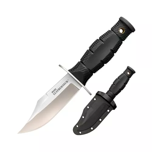 Cold Steel Mini Leatherneck Double Edge Spear Point Compact Lightweight 3.5" 8CR13MOV Steel Fixed Blade Outdoor Hunting Utility Knife, 3.25" Textured Ergonomic Kray-Ex Handle, Secure-Ex Sheath