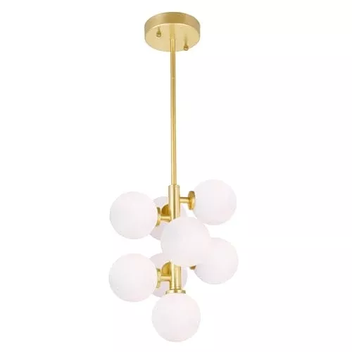 CWI Lighting 12" Satin Gold Pendant Light for Kitchen Island, Dining Room – 8-Light Modern Design with G9 Bulb Base – LED Compatible, Frosted Glass Globes – BACL Certified
