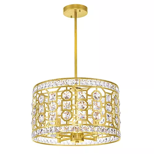 CWI Lighting 23'' Drum Chandelier with Champagne Finish – 6 X E12 Lights Crystal Chandelier with Adjustable Height for Dining Room or Bedroom