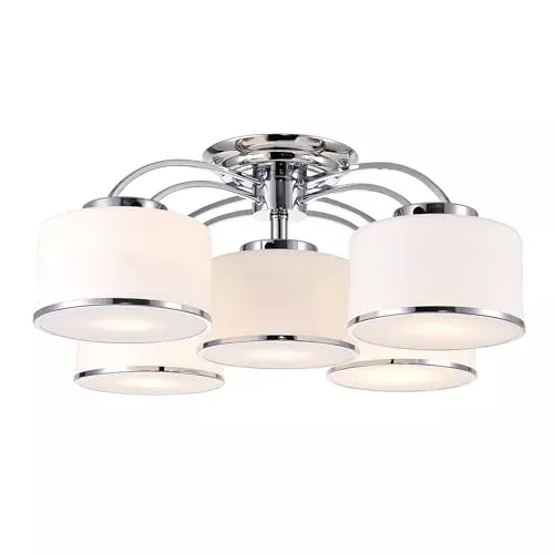 CWI Lighting 30" Chrome Flush Mount Ceiling Light for Bedroom, Hallway, or Entryway – 5-Light Fixture with E26 Bulb Base, Modern Glass Shade Design