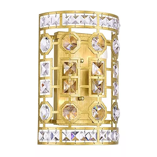 CWI Lighting 8'' Wall Sconce with Champagne Finish – 2-Light with E12 Base Glam Geometric Crystal Wall Light for Powder Room or Bathroom