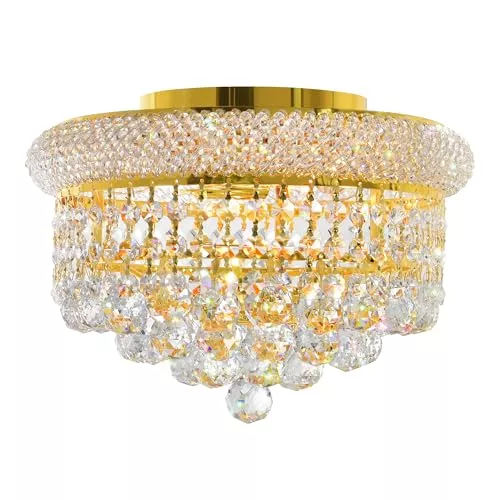 CWI Lighting Crystal 12" Gold Flush Mount Light for Bedrooms Kitchen Living Rooms Hallways & Foyers, 3-Light with E12 Bulb Base