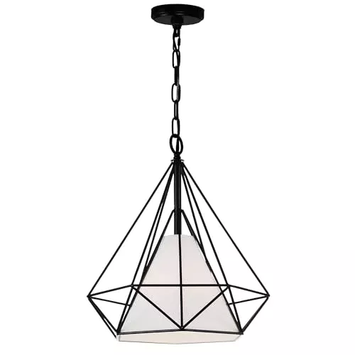 CWI Lighting Diamond 18'' 1-Light Down Pendant with Black Finish – for Dining Room, Kitchen, Hallway – E26 LED Compatible – Geometric Open Frame with Modern Architectural Style