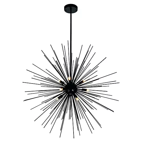 CWI Lighting Savannah 14 Light Starburst Chandelier – 40” Diameter, Black Finish – Modern Ceiling Light for Dining Room, Living Room, Bedroom