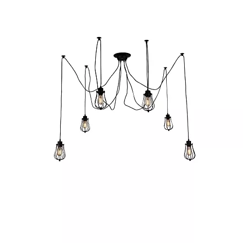 CWI Lighting Tomaso 6-Light Multi Pendant – Black Industrial Cage Pendant Light Fixture