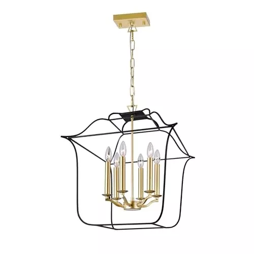 CWI Lighting Tudor 6 Light Contemporary Metal Chandelier in Satin Gold/Black