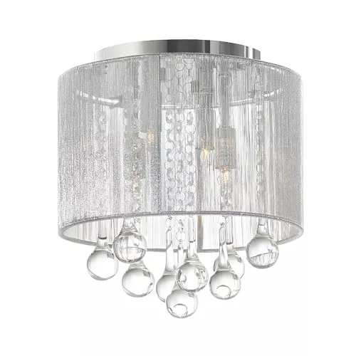 CWI Lighting Water Drop 4 Light 10in Flush Mount Chrome Frame & White Shade with Crystal Drops
