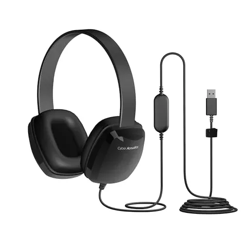 Cyber Acoustics USB Stereo Headphones for PCs and Devices in The Office, Classroom or Home (ACM-6005), Black