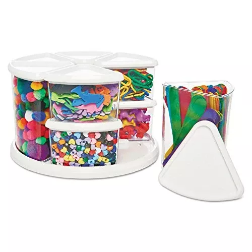 Deflecto Rotating Carousel Craft Organizer, 9-Canister, Includes 3" and 6" Canisters, Removable, Clear, Lids