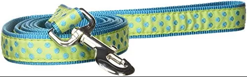 East Side Collection Nylon Polka Dot Dog Leash, 6-Feet x 1-Inch Lead, Green