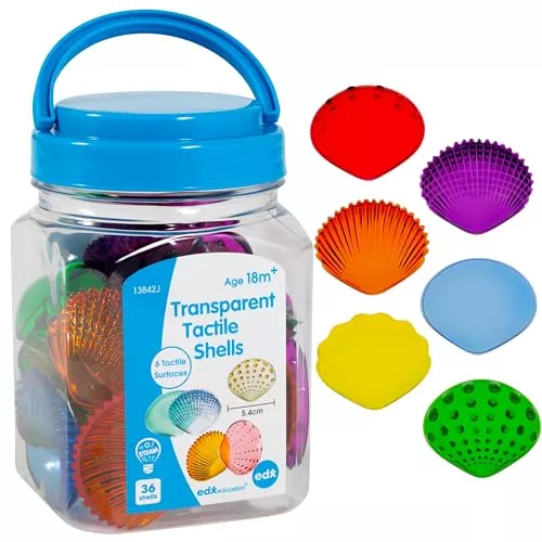 edxeducation Tactile Shells - Eco-Friendly - 36 Pieces, 6 Textures, 3 Sizes - Ages 18m+ - Sensory Play - Dough and Clay Toys