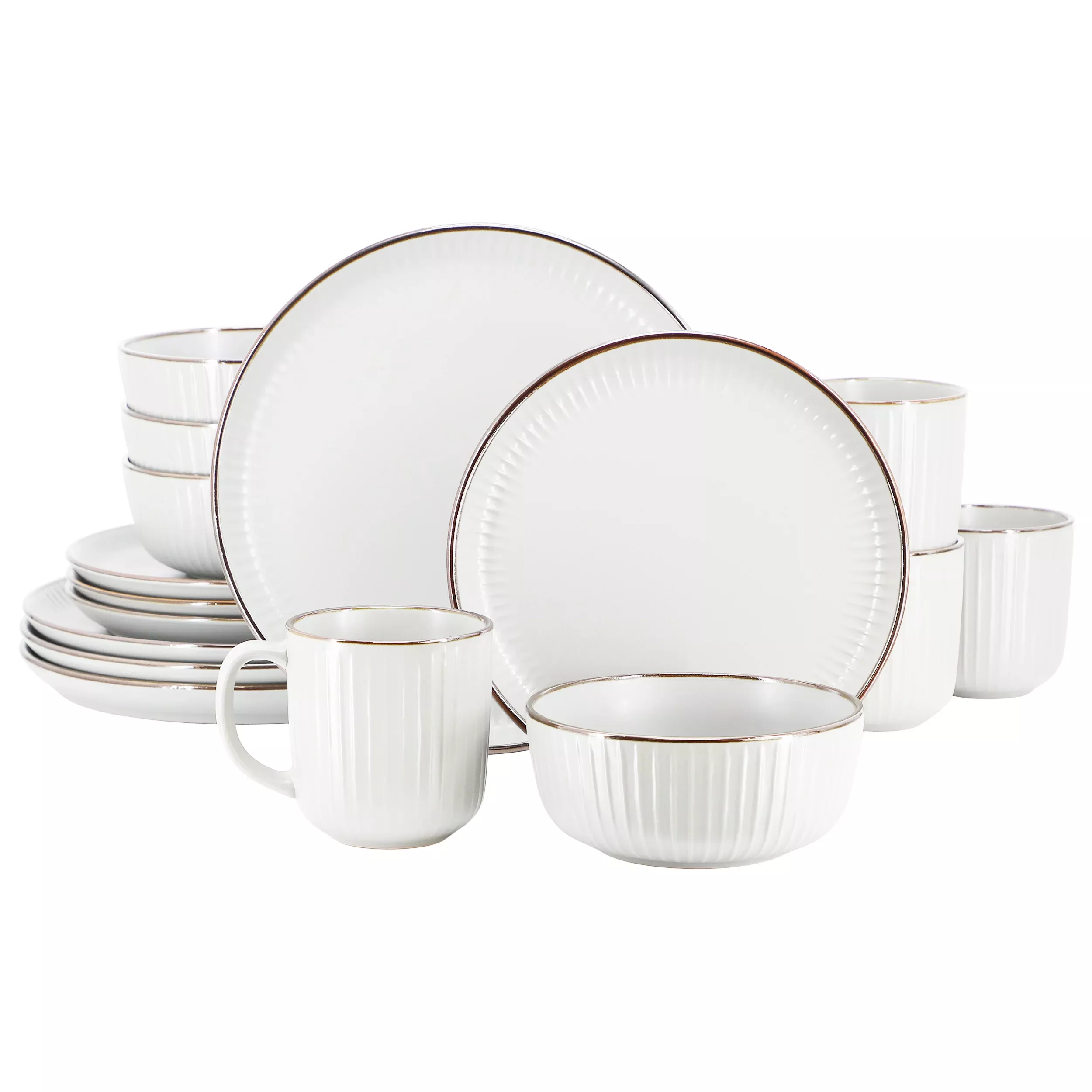 ElamaLeo 16 Piece Stoneware Dinnerware Set In White