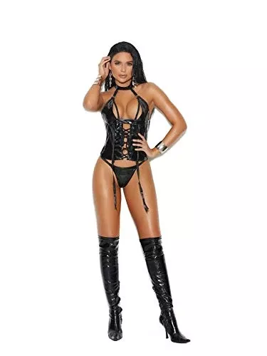 Elegant Moments Vinyl Corset W/LACE UP Front, Black, 34