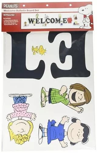 Eureka Peanuts Giant Welcome Classroom Bulletin Board Set for Teachers, 22 Pieces