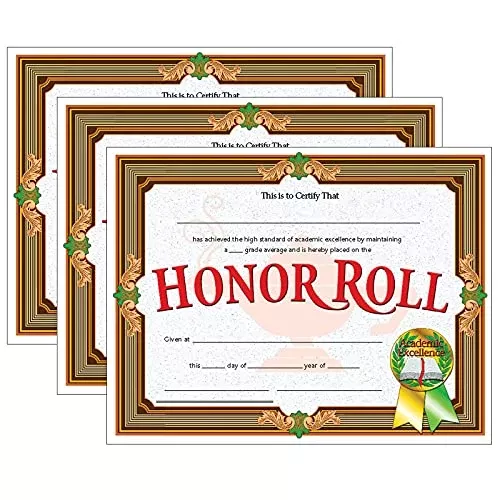 Hayes Publishing Honor Roll Certificate, 30 Per Pack, 3 Packs