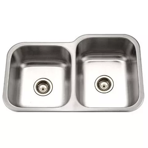 Houzer MEC-3220SL-1 Medallion Classic Series Undermount Stainless Steel 60 - 40 Double Bowl Kitchen Sink- Small Bowl Left