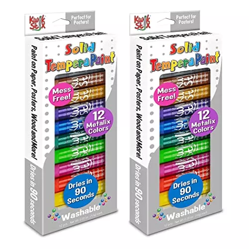 Kwik Stix The Pencil Grip Solid Tempera Paint, 12 Assorted Metalix Colors Per Pack, 2 Packs (TPG614-2)