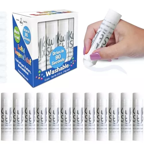 Kwik Stix Solid Tempera Paint Sticks - 12 Pack of White - Same Color Washable, Quick Dry (90 Seconds), ASTM Certified, Non-Toxic, Allergen-Free Kids & Toddler Art Supplies for Home, School & Crafts