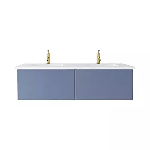 Laviva Vitri 60 - Nautical Blue Double Sink Cabinet Matte White Viva Stone Solid Surface Double Sink Countertop