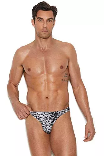Mens Zebra Print Snap Closure Pouch Thong Underwear Small Med