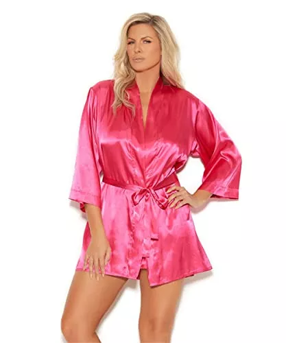 Musotica Sexy Amour Plus Size Charmeuse 3/4 Sleeve Kimono Robe - 2X - Fuchsia