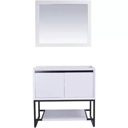 Oakestry Alto Collection Modern Bathroom Vanity Cabinet, Solid Oak Frame, Handleless Soft-Close Drawer, Wall Mount or Freestanding, Matte Black Steel Legs