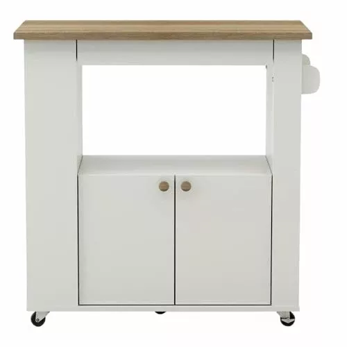 Oakestry Aston 33? Kitchen Cart with Wheels, Pull-Out Extension Table, Storage Cabinets & Vertical Bottle Racks – Portable Engineered Wood Kitchen Island