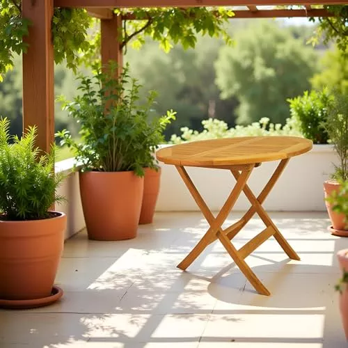 Oakestry Butterfly 47-inch Round Folding Table Premium Solid Teak Wood Outdoor Patio Garden Dining Furniture Foldable Weather Resistant Space Saving Table for Backyard Deck Terrace