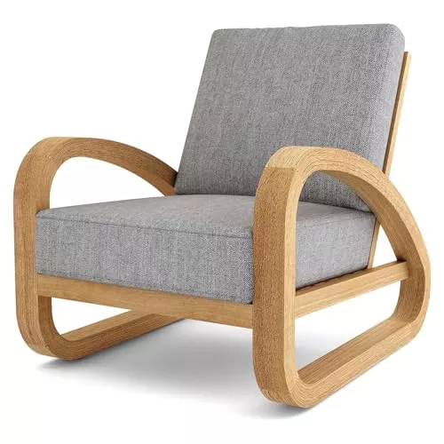 Oakestry Copacabana Deep Seating Armchair Outdoor Patio Lounge Chair Solid Teak Wood Comfortable Rustic Garden Furniture Weather Resistant Wooden Chair Porch Deck Lawn Balcony Seating