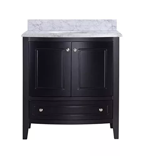 Oakestry Estella 32 Inch Espresso Bathroom Vanity White Carrara Marble Countertop Modern Single Sink Freestanding Storage Soft Close Doors Washroom Cabinet