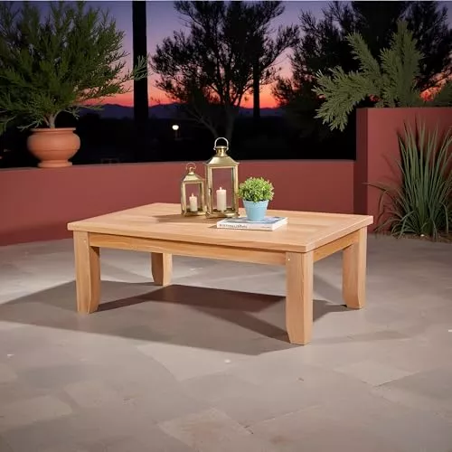 Oakestry Luxe Square Coffee Table Solid Teak Wood Outdoor Table with Slatted Top Weather-Resistant Low Profile Patio Table for Lounge Seating, Garden, or Deck 35-Inch